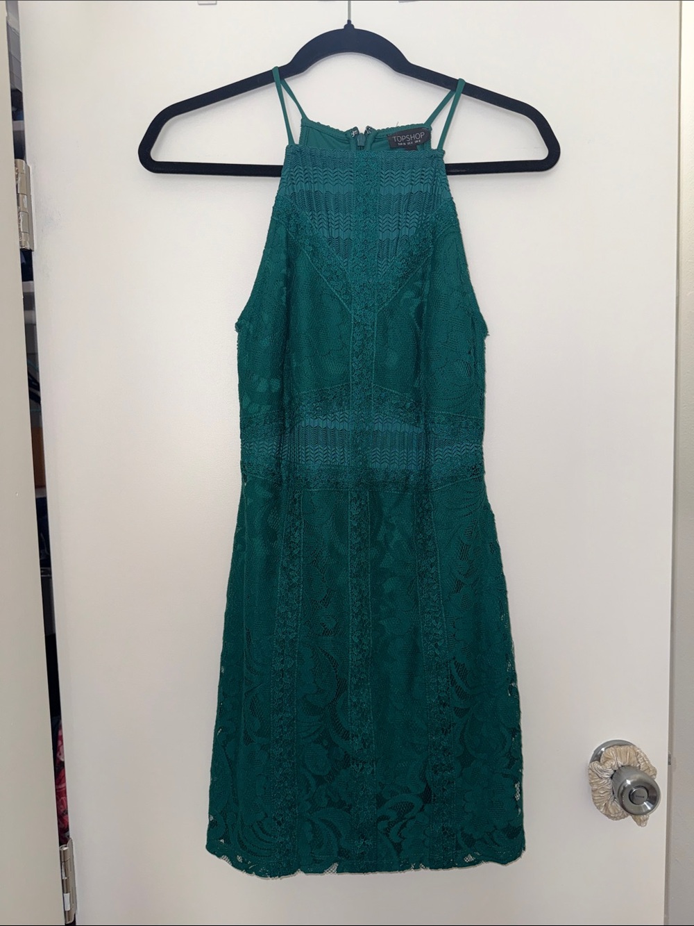 TOPSHOP Teal Green Lace Halter Midi Dress